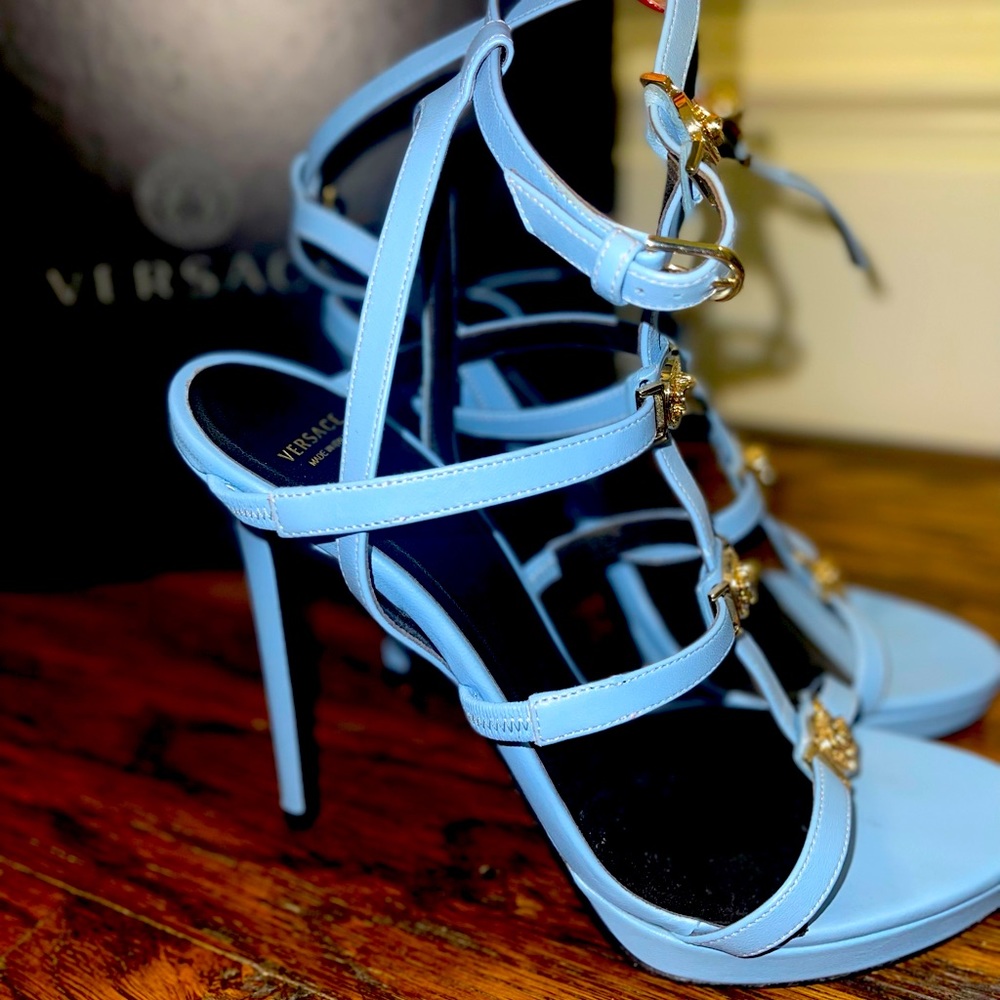 Authentic Versace Medusa gold heeled sandals
